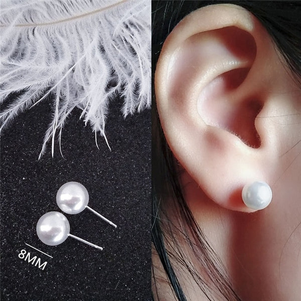 Pearl Square And Rhinestone Post Earrings