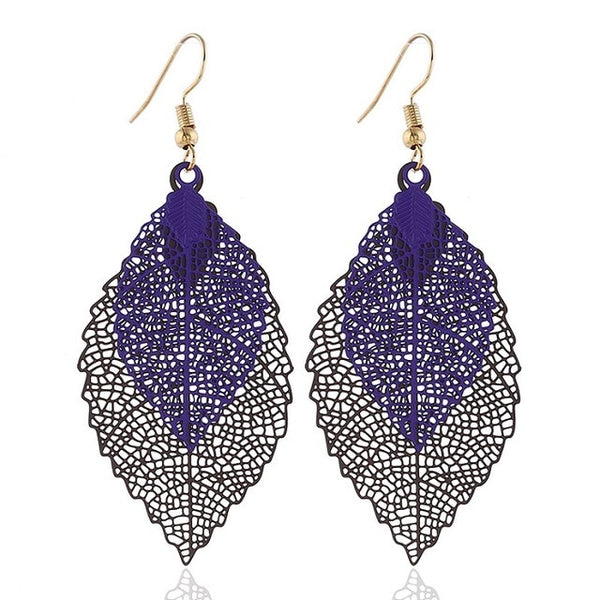 Vintage Hollow Navy Blue Leaf Earrings