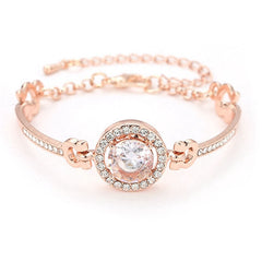 Cubic Zirconia Rhinestone Rose Gold Round Clasp Link Bracelet