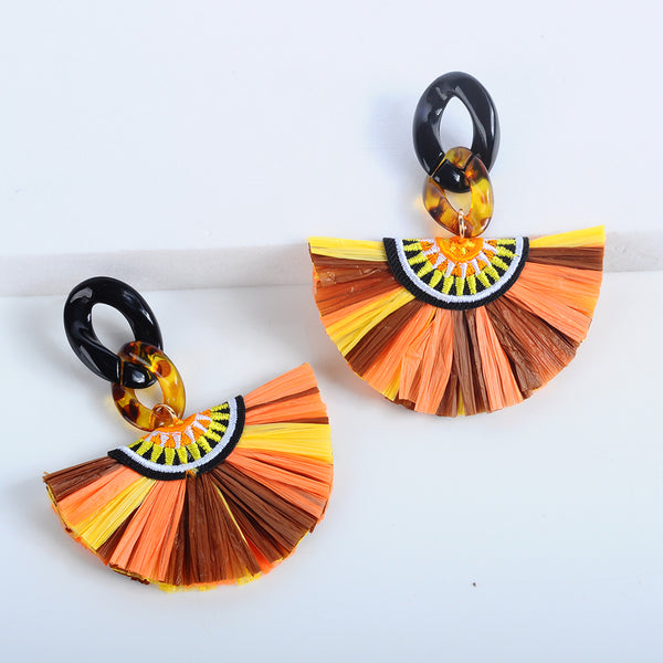 Summer Bohemian Fringe And Acrylic Post Earrings