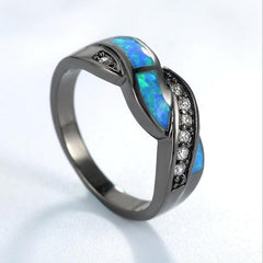 Women's Gunmetal Fire Blue Opal and CZ Ring