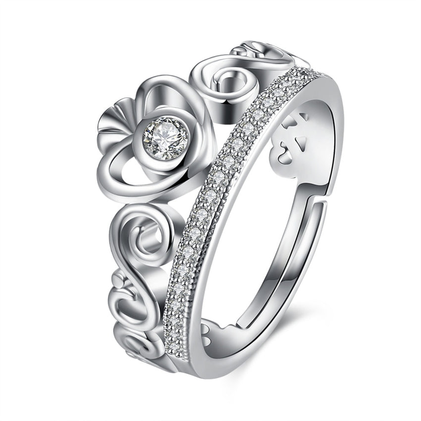 Women's Crown Set Platinum Plated CZ Ring