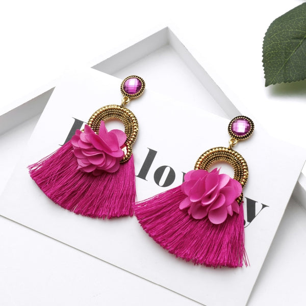 Summer Bohemian Fringe And Ribbon Earrings