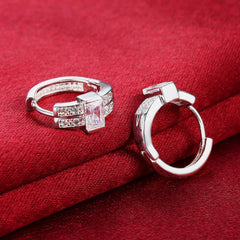 Women's CZ Silver Plated Small Hoop Earrings