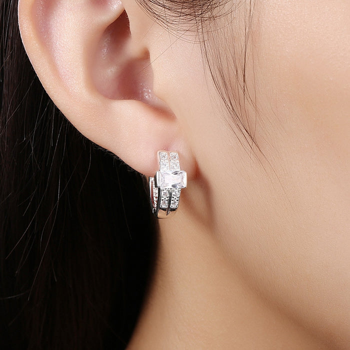 Women's CZ Silver Plated Small Hoop Earrings