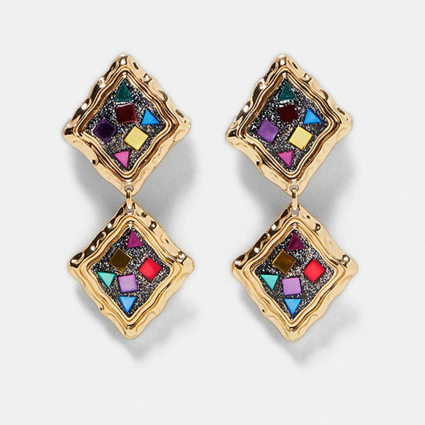 Picasso Style Square Post Drop Earrings