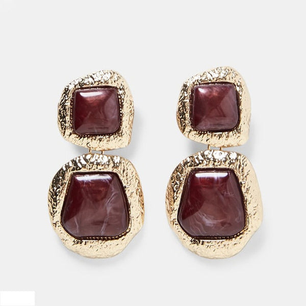 Antique Bohemian Burgundy Red Square Post Earrings