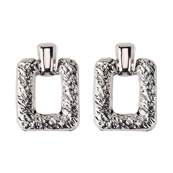 Silver Antique Square Post Earrings