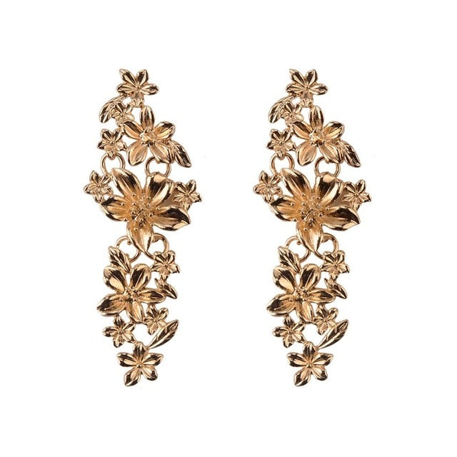 Bronze Bohemian Flower Drop Post Earrings