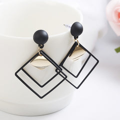 Layered Square Black Button Post Earrings