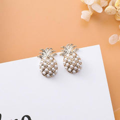 White Pearl Pineapple Rhinestone Post Earrings