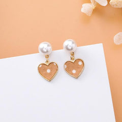 Pearl Post And Polka Dot Heart Charm Post Earrings