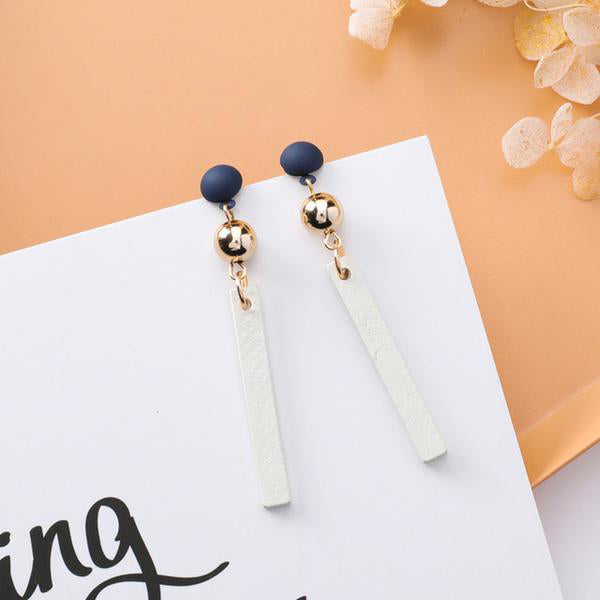 White Rectangle Drop Post Earrings