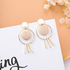 Trendy Cream Charm And Rectangle Drop Post Earrings