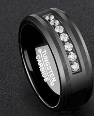 Men's 8mm CZ Inlay Black Tungsten Carbide Ring