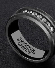 Men's 8mm CZ Inlay Black Tungsten Carbide Ring