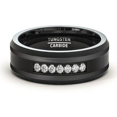 Men's 8mm CZ Inlay Black Tungsten Carbide Ring