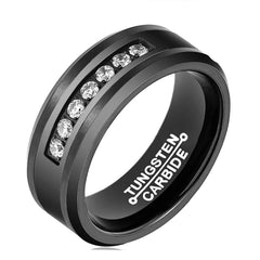 Men's 8mm CZ Inlay Black Tungsten Carbide Ring