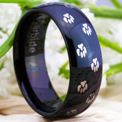 Couple's Matching Set of 6mm and 8mm Doggy Paw Print Tungsten Carbide Rings