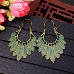 Summer Bohemian Green Feather Fish Hook Earrings