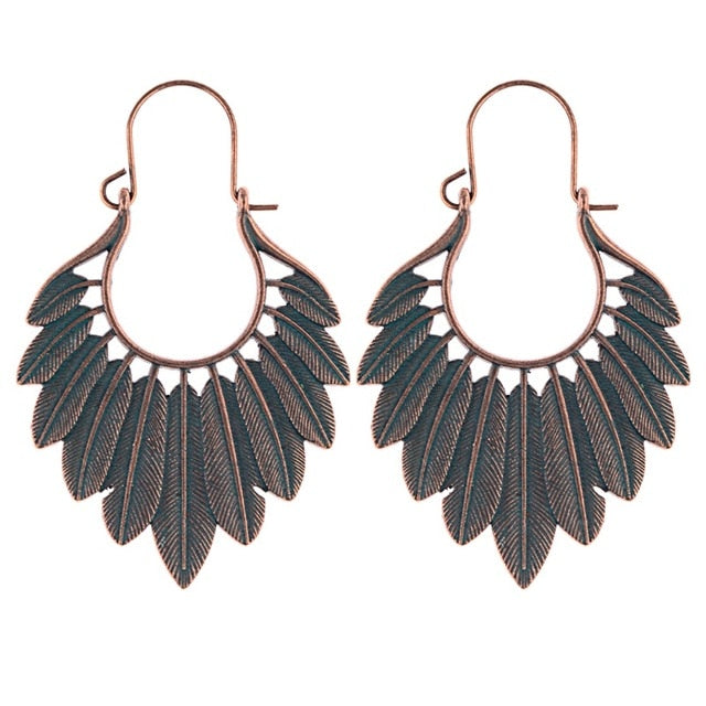 Summer Bohemian Green Feather Fish Hook Earrings