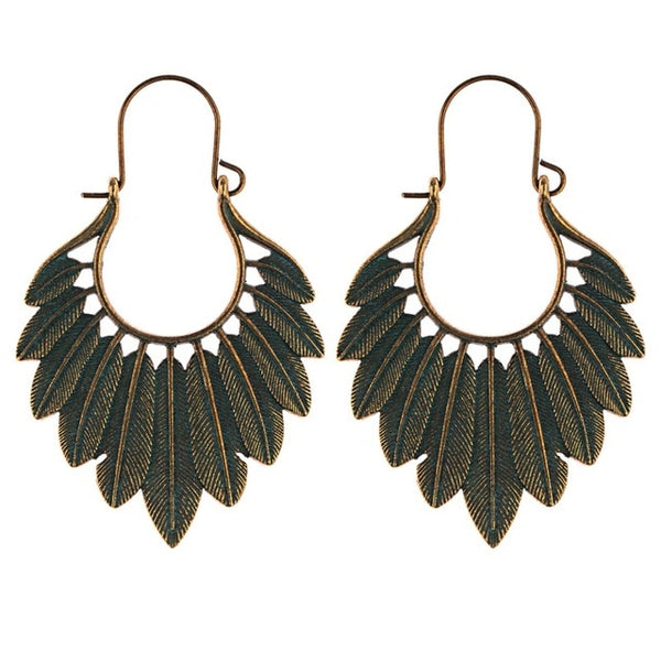 Summer Bohemian Green Feather Fish Hook Earrings