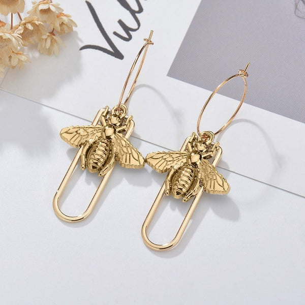 Golden Hoop and Bee Drop Post Earrings