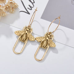 Golden Hoop and Bee Drop Post Earrings