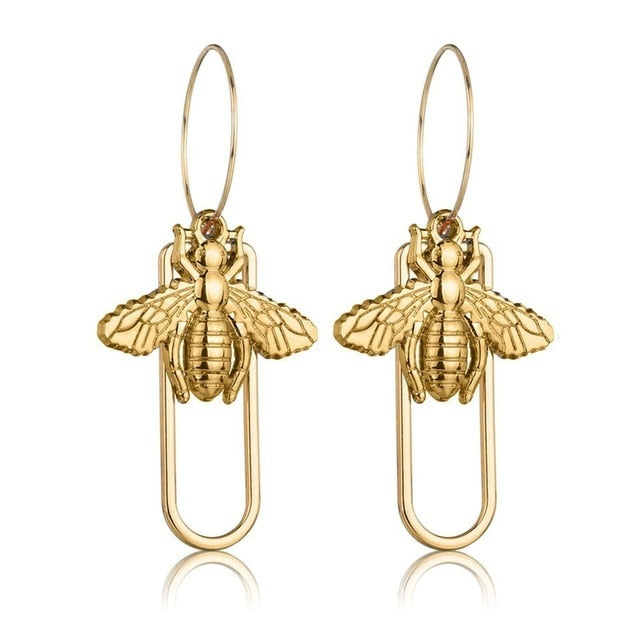 Golden Hoop and Bee Drop Post Earrings