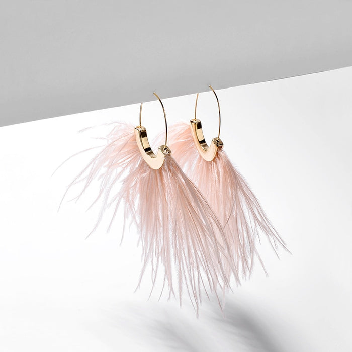 Summer Bohemian Fringe Feather And Gold Earrings