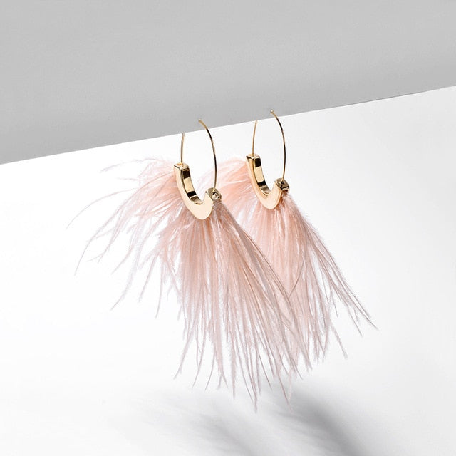 Summer Bohemian Fringe Feather And Gold Earrings