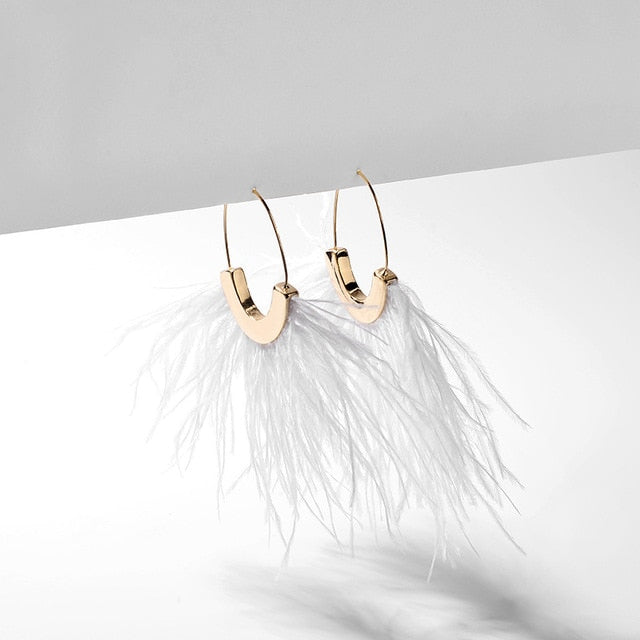Summer Bohemian Fringe Feather And Gold Earrings
