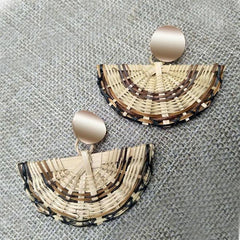 Summer Knit Wicker Fan Post Earrings