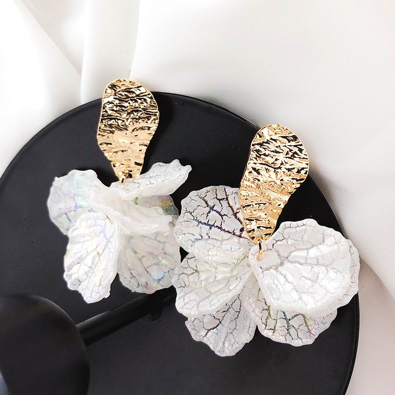 White And Gold Flower Petal Drop Post Earrings