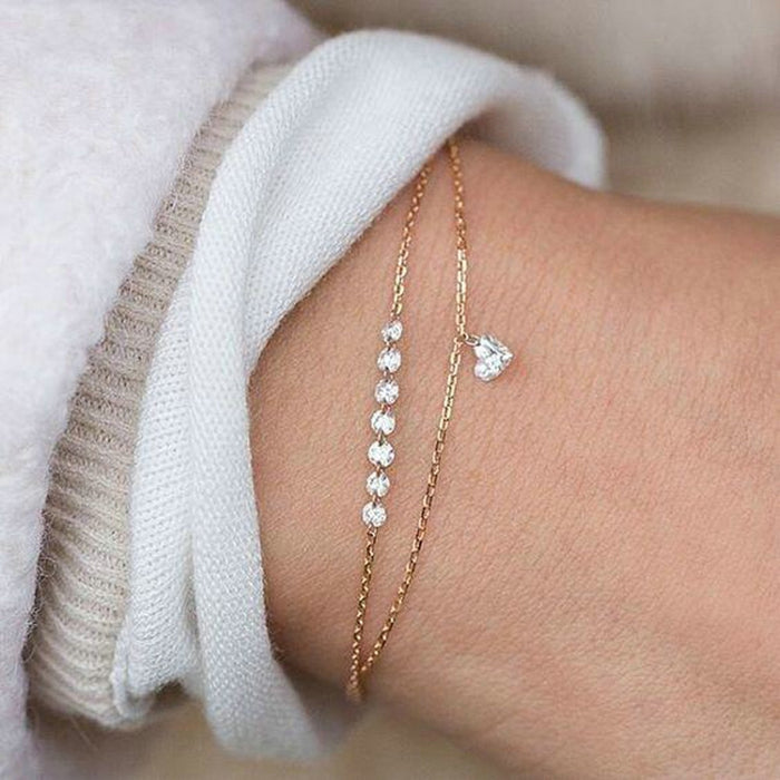 Crystal Rhinestone Heart Charm Simple Bangle Bracelet