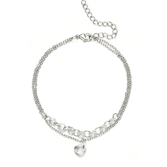 Crystal Rhinestone Heart Charm Simple Bangle Bracelet