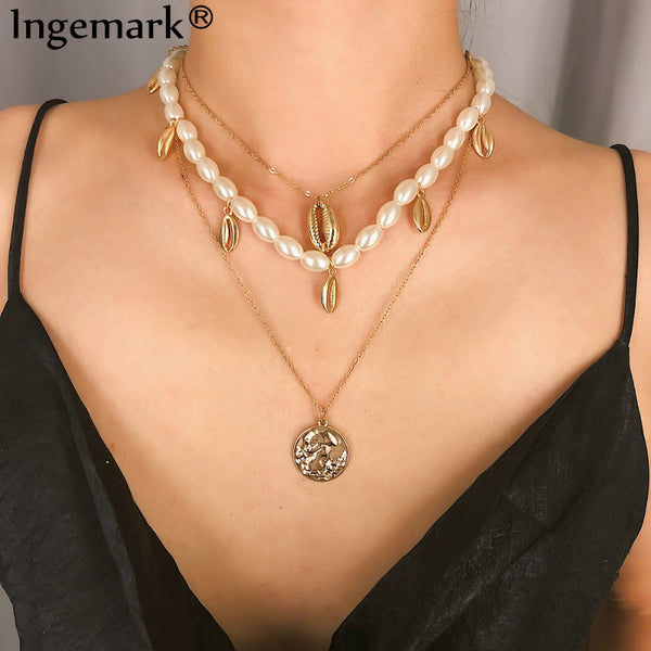 Women's Multilayer Pearl Shell Necklace