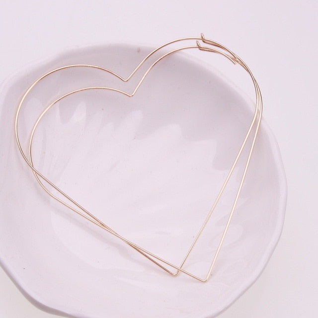 Gold Heart Post Hoop Earrings