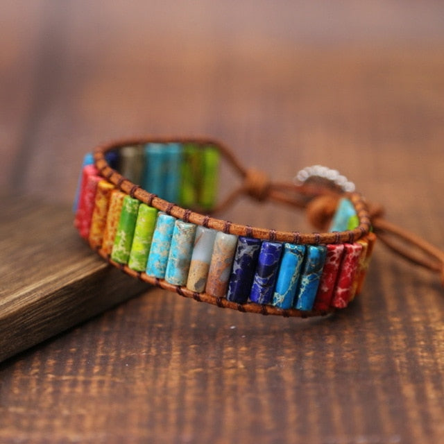 Colored Stone Tube Beaded Chakra Bracelet