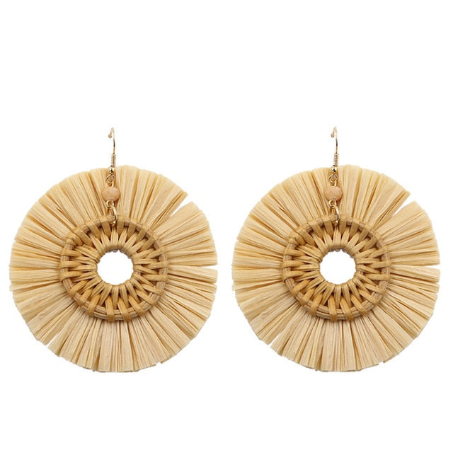 Wicker Woven Round SunBurst Earrings