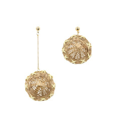 Leopard Print Wicker Woven Round Coin and Fringe Earrings