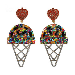 Summer Crystal Acrylic Ice Cream Cone Post Drop Earrings