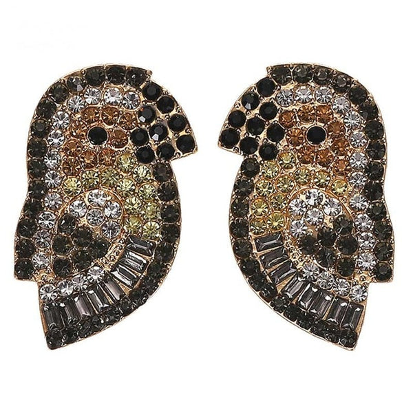 Summer Black And SIlver Crystal Acrylic Parrot Post Earrings