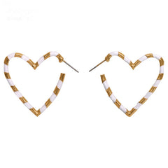 Summer White And Gold Swirl Heart Post Hoop Earrings