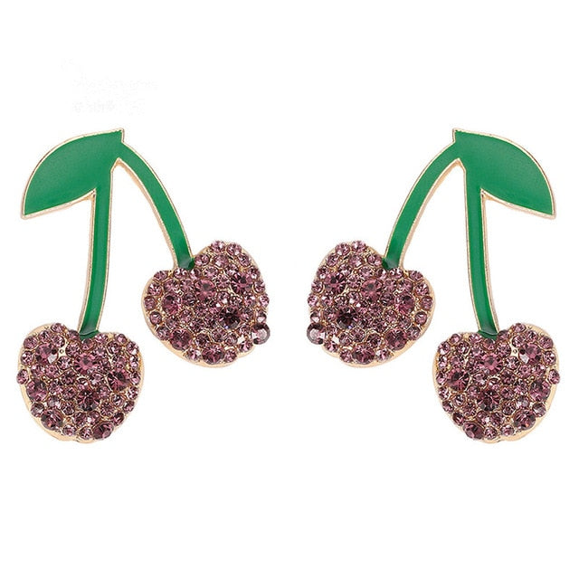 Summer Crystal And Acrylic Gem Purple Cherry Post Earrings