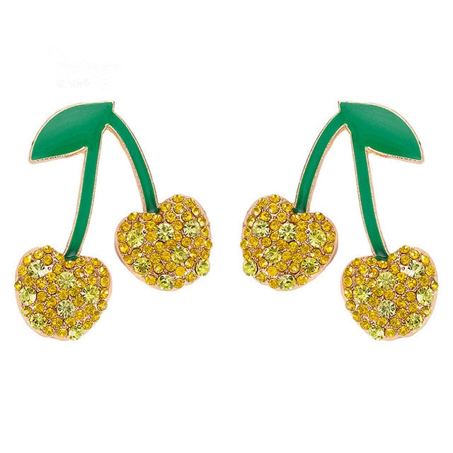 Summer Crystal And Acrylic Gem Yellow Cherry Post Earrings