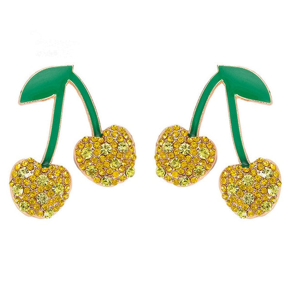 Summer Crystal And Acrylic Gem Yellow Cherry Post Earrings