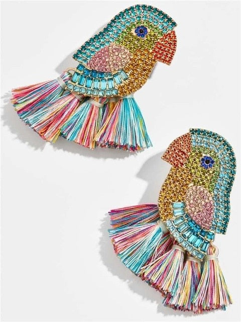 Summer Crystal And Acrylic Colorful Stone Fringe Parrot Post Earrings