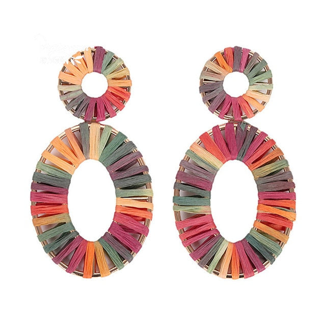Summer Pink And Orange Fringe Wrapped Round Post Earrings