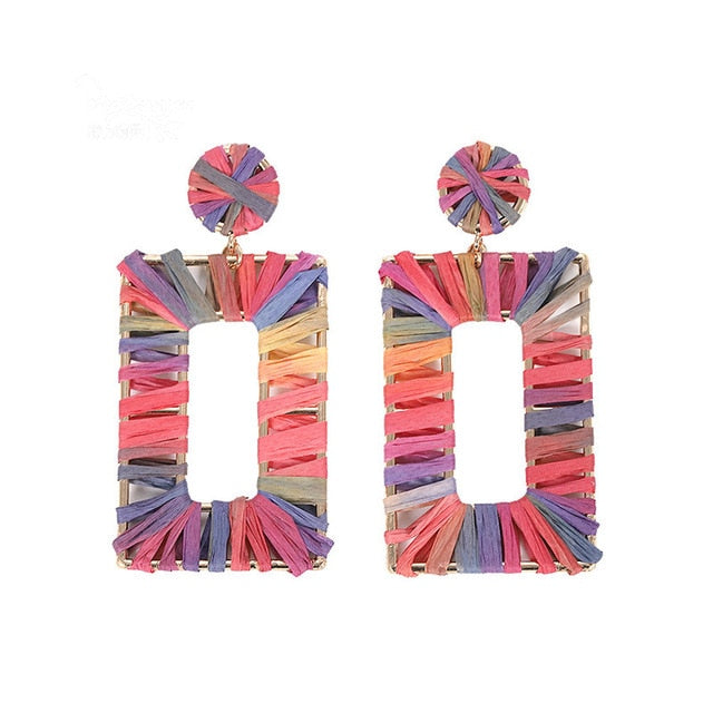 Summer Pink And Orange Fringe Wrapped Square Post Earrings